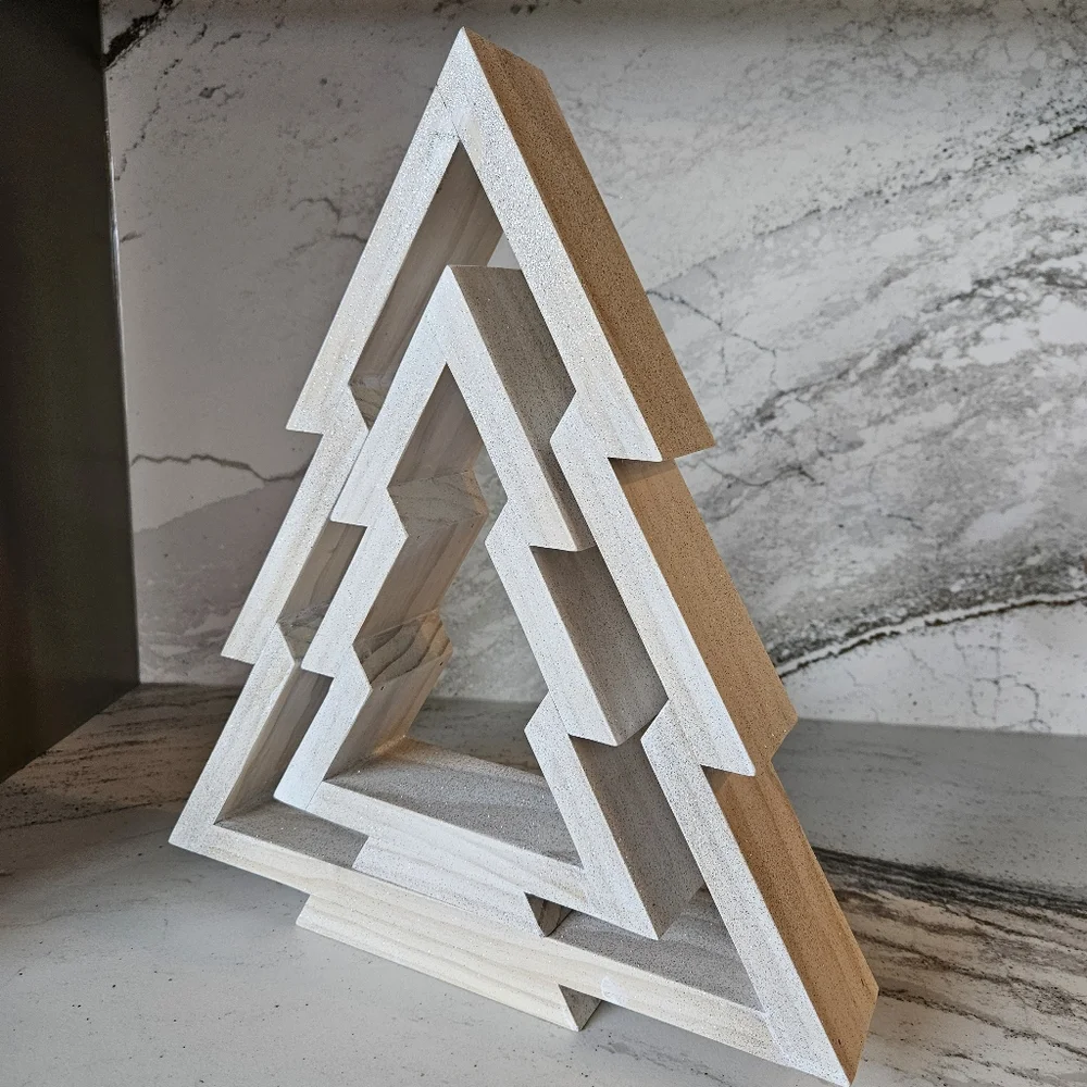 White Nested Wood Christmas Trees Handcrafted Holiday Decor - Picture 3 of 5